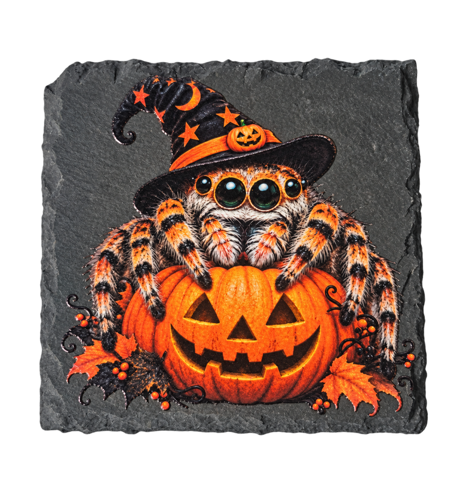 Pink Jumping Spider Natural Slate Coaster | SPOODIES