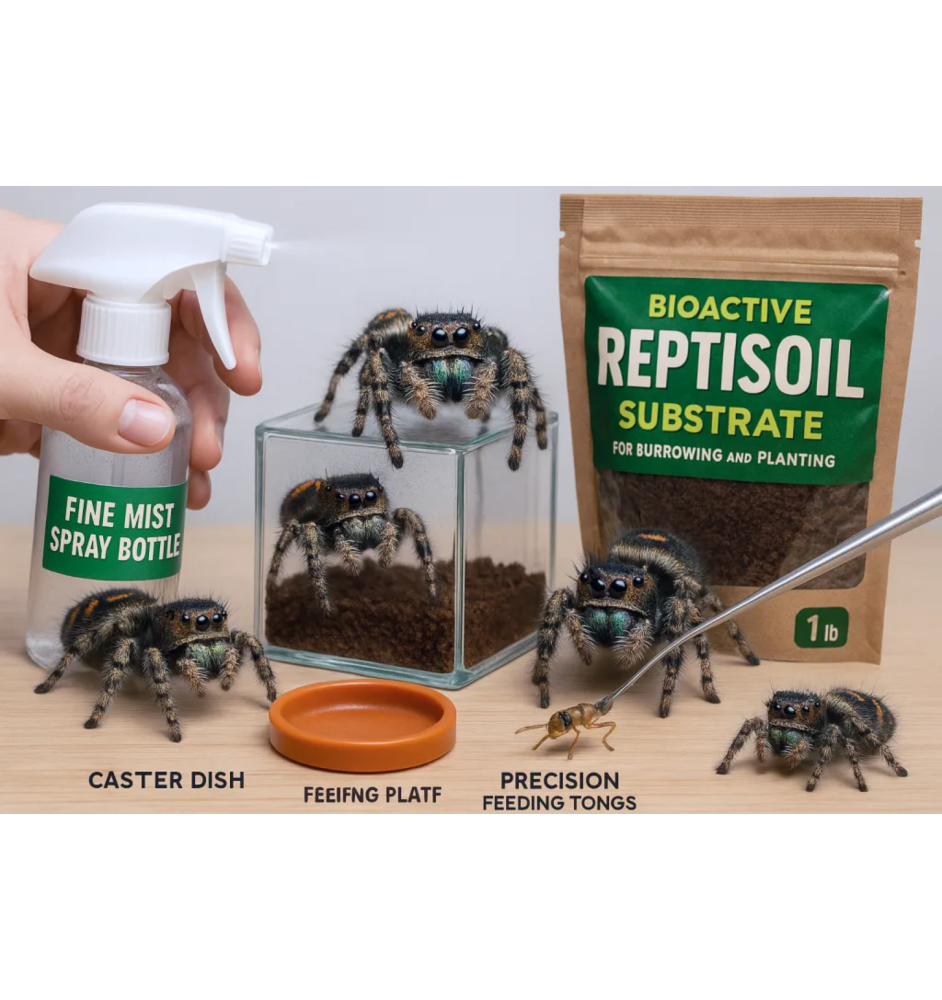 Jumping Spider Essentials Pack – Feeding Tools & Bioactive Substrate Kit